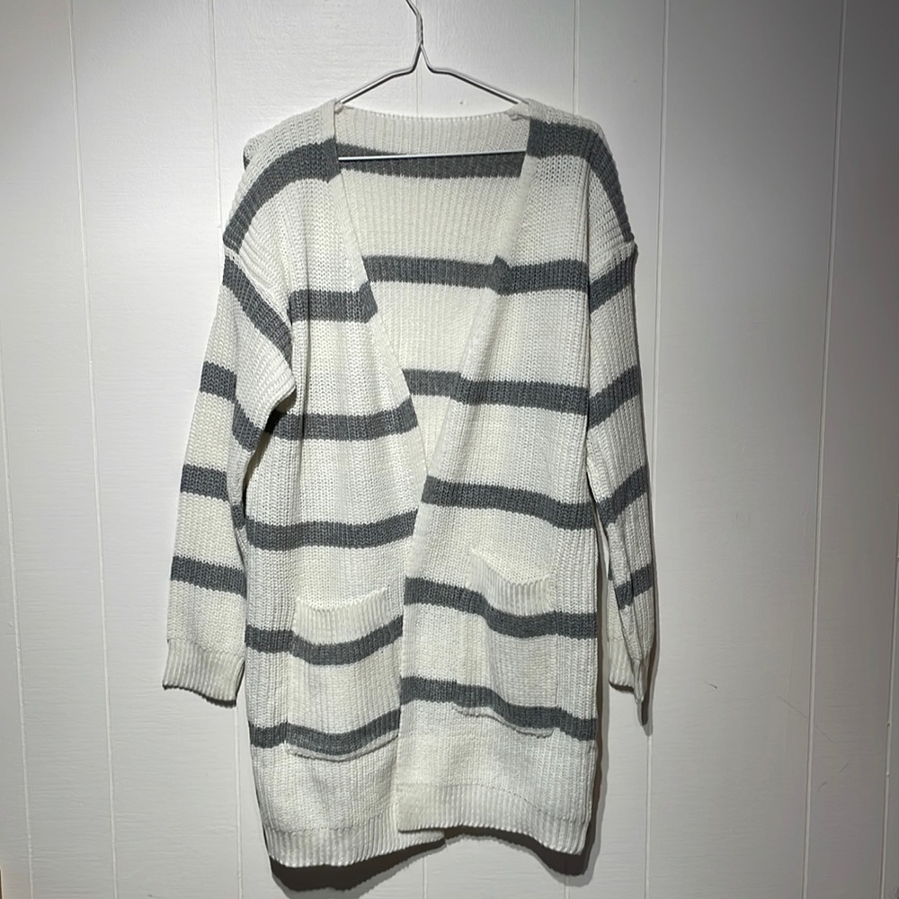 White and Grey Throw over sweater
